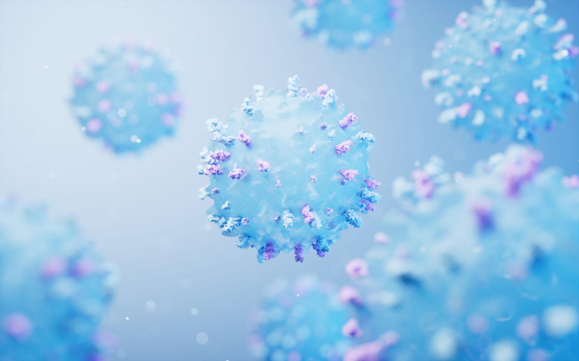 Lymphocytes and biological immune system, 3d rendering.